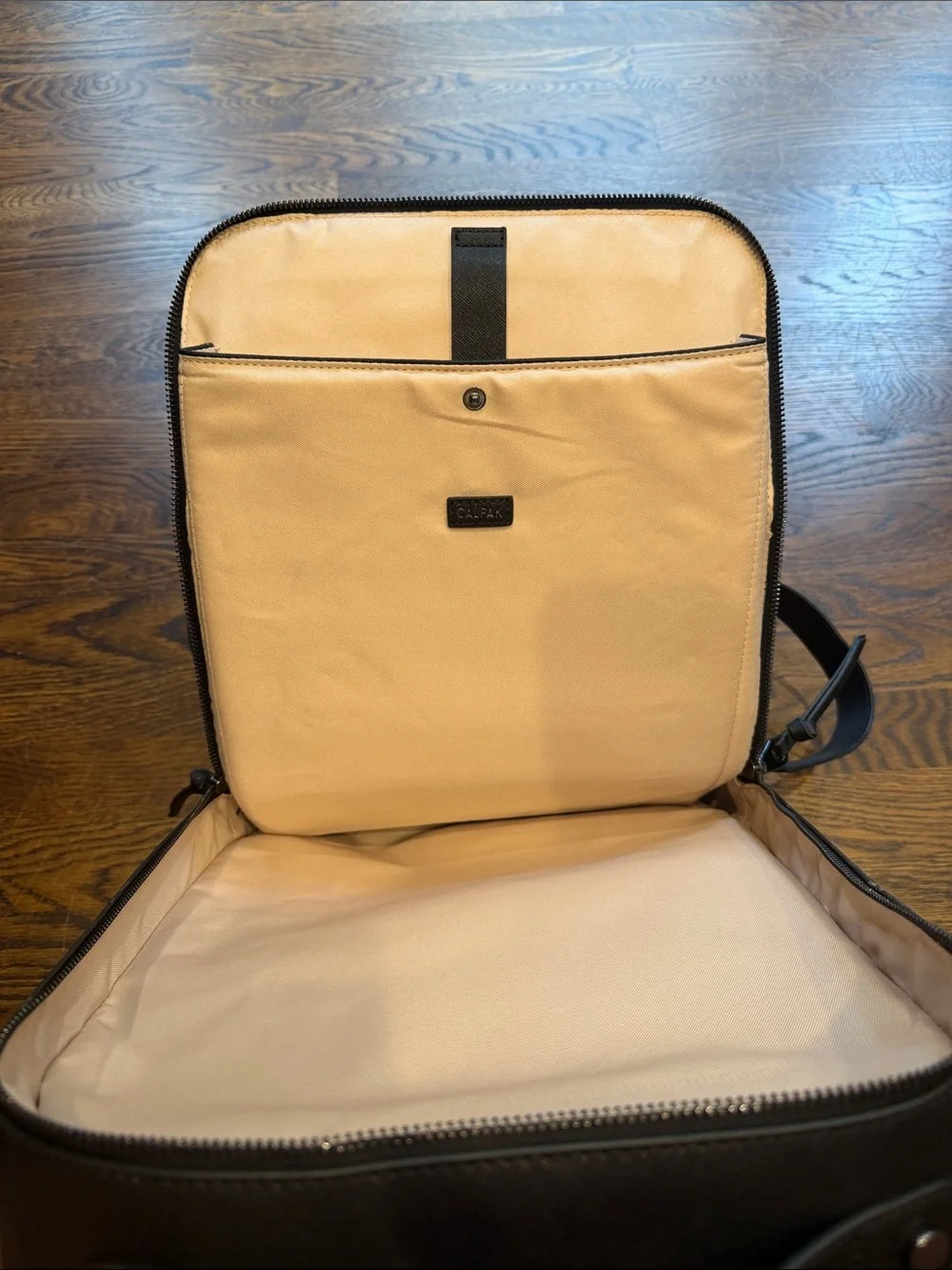 Calpak Black Leather Backpack with Woven-Edge Detail
